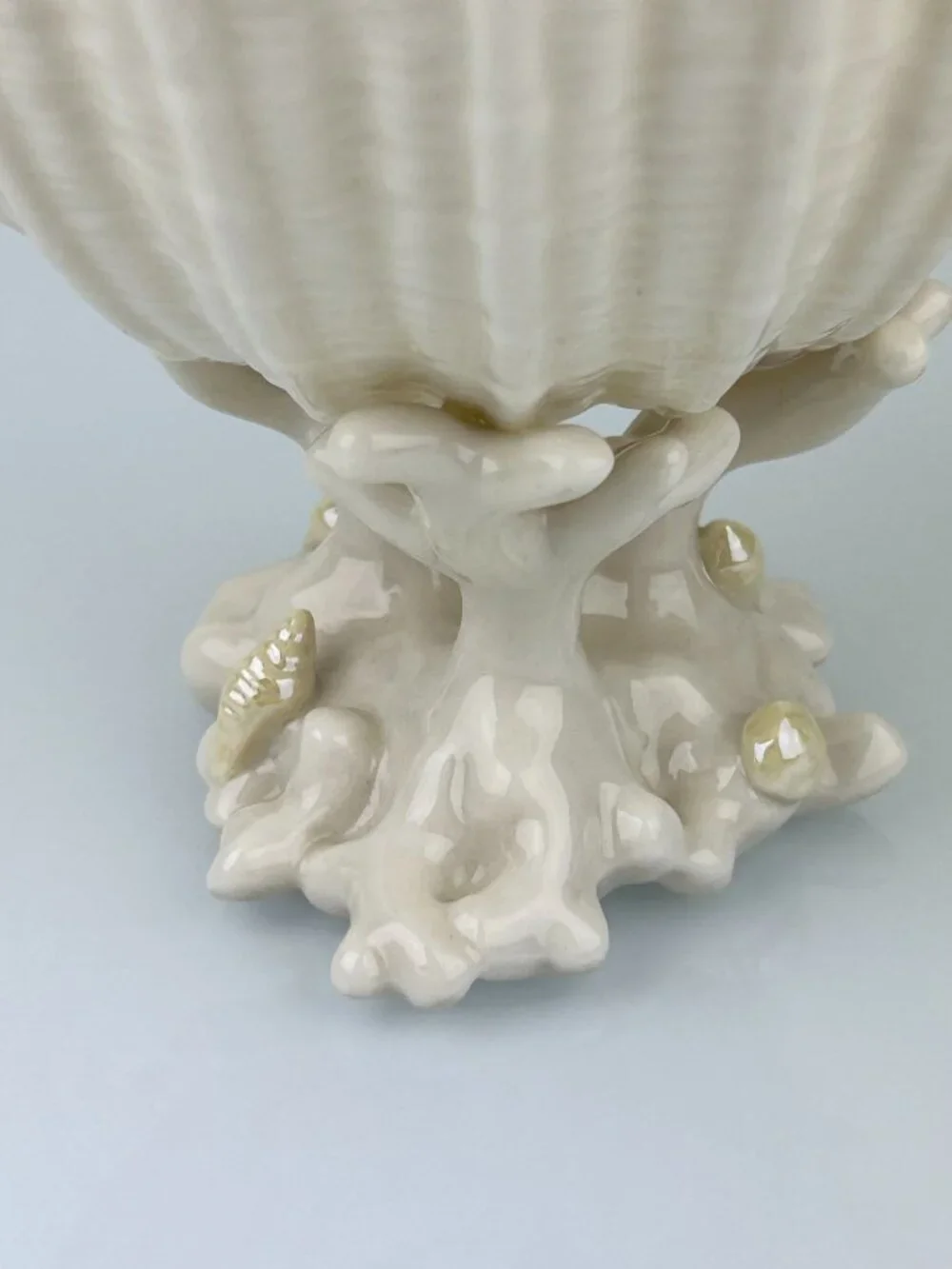 Belleek Ireland Cardium Shell On Coral Base Compote Candy Pedestal Bowl Beige